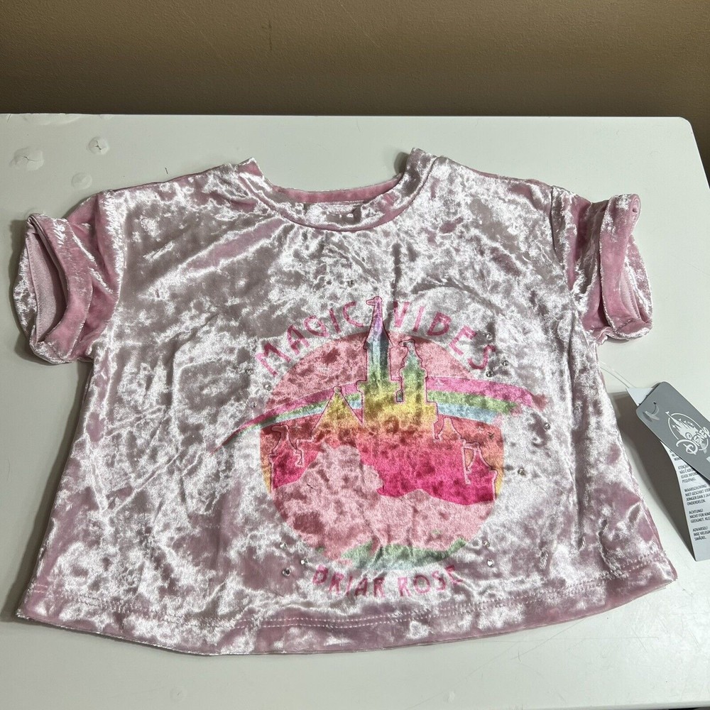 NWT Disney Parks Girl’s Briar Rose Magic Vibes Pink Velvet Shirt 3T